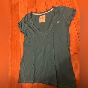 Vintage Hollister Women's Teal V-Neck Tee